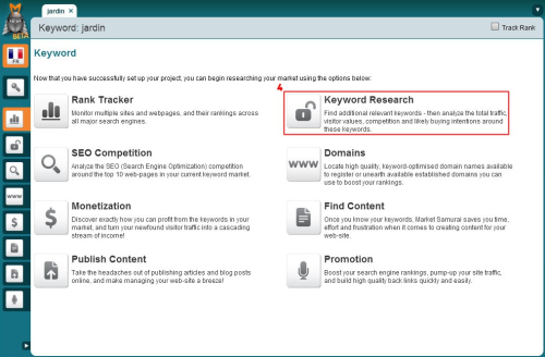 Sélectionner le module Keyword Research